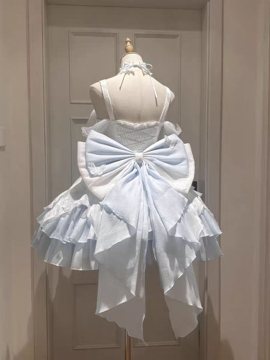 Sweet Off Shoulder A-Line Tiered Birthday Gowns Beading Bow Homecoming Dress AP3267