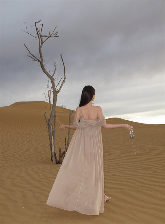 Chic Off-Shoulder Sheath Vacation Outfit Maxi Skirt Elegant Sequins Flowy Slit Tulle Long Dress AP3290