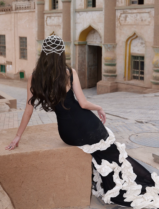 French Style Ruffles Trim Mermaid Maxi Dress Evening Parties Square Neck Long Dress AP3299