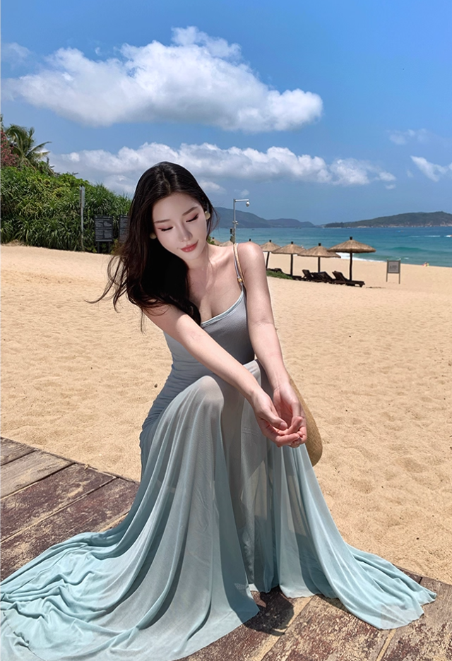 Romantic One Shoulder Sheath Maxi Dress Vacation Outfit Flexible Fabric Flowy Tulle Long Dress AP3313