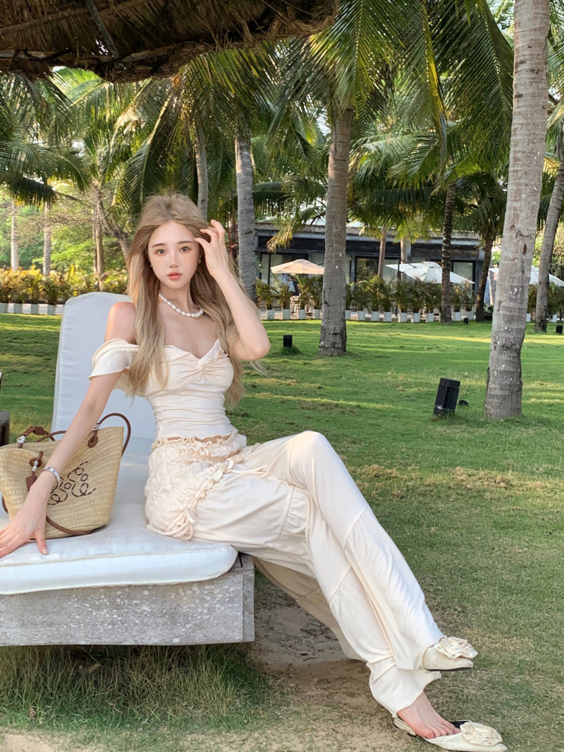 Novelty Off-Shoulder A-Line Maxi Dresses Charming 2-Piece Set Ruffles Everyday Wear OOTD Long Dress AP3438