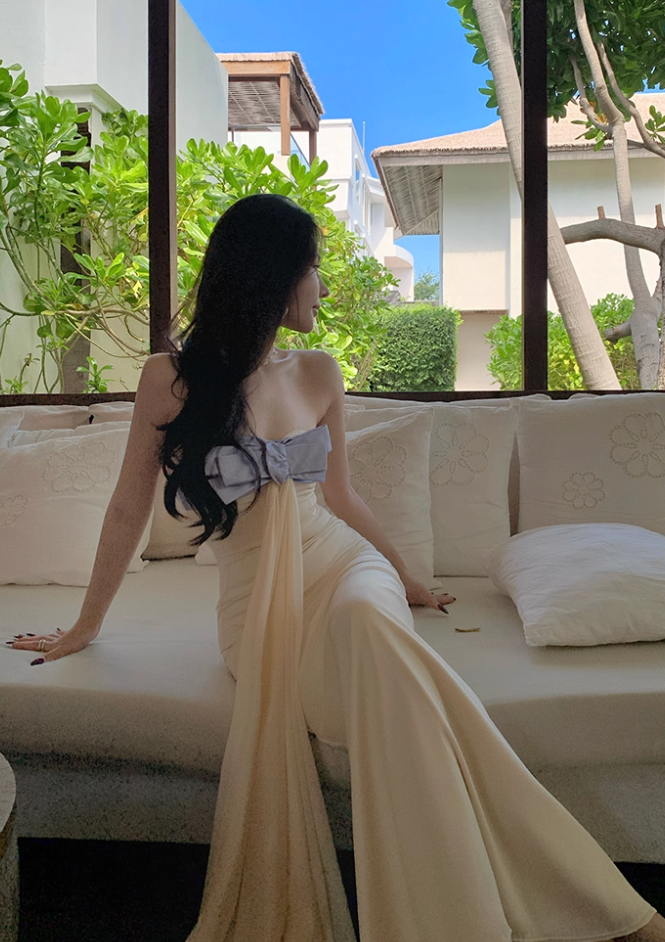 Fabulous Mermaid Strapless Evening Maxi Dresses Charming Bow Accent Sash Tulle Long Dress AP3457