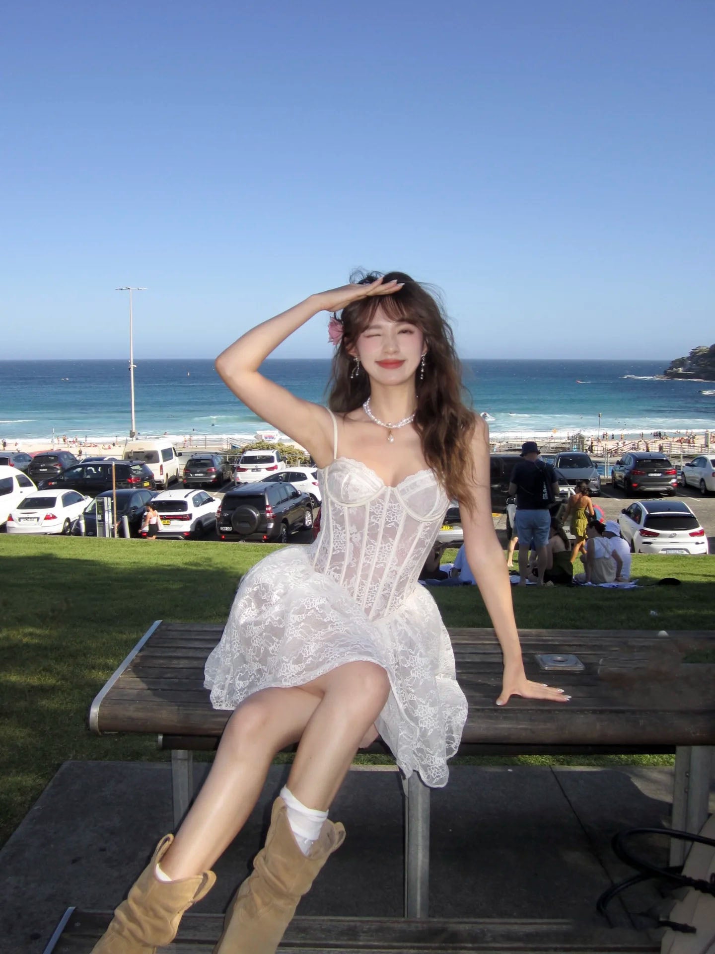 Amazing A-Line Spaghetti Strap Puffy Mini Skirt Dreamy Lace Tulle Cinched-Waist White Short Dress AP3464