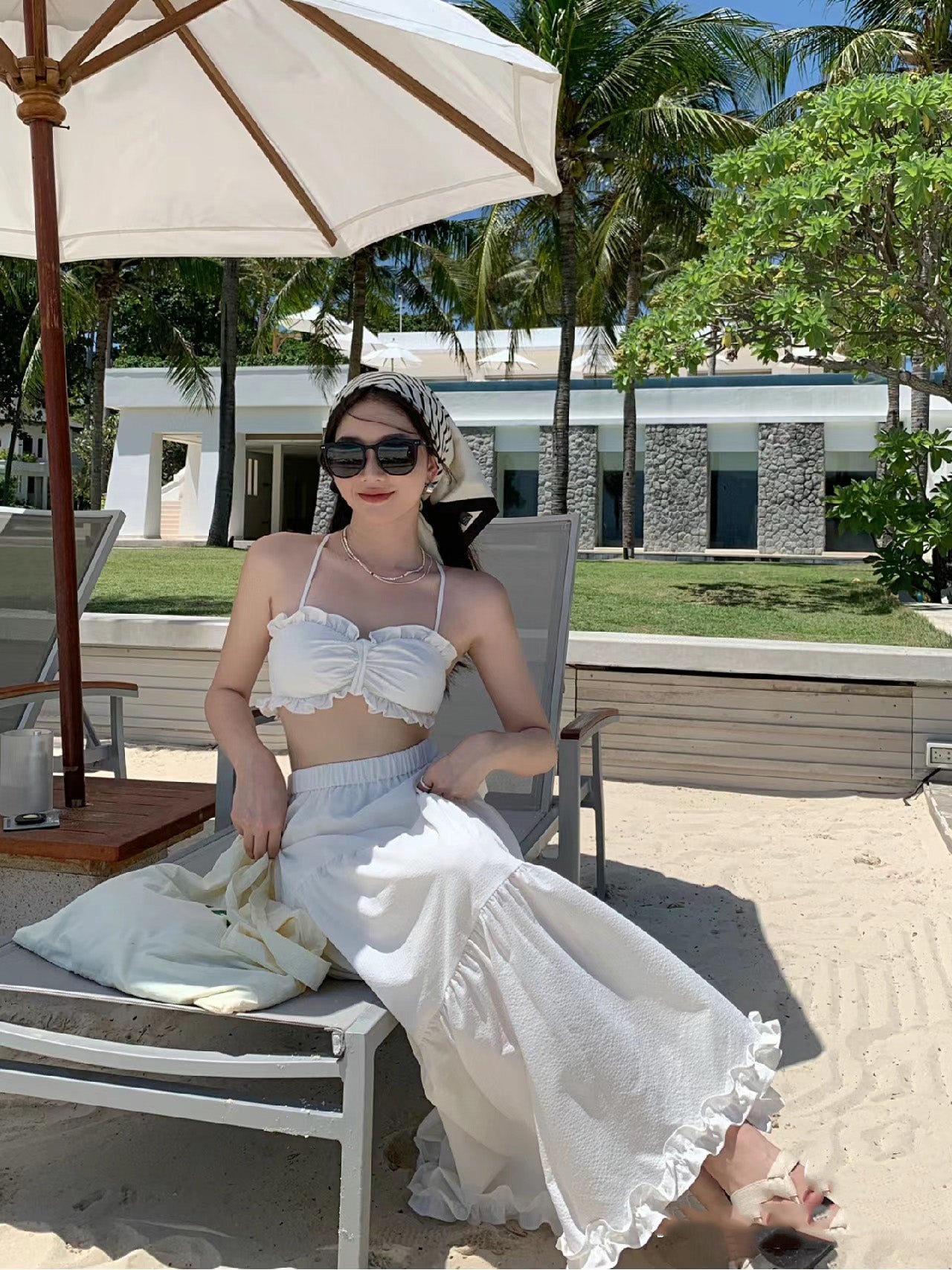 Fitted Two-Piece Set Spaghetti Straps Maxi Dress Elegant Ruffles Trim A-Line Crisscross Back Long Dress AP3562