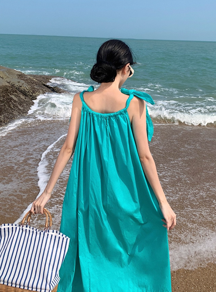 Vintage A-Line Loose Fit Vacays Outfit Maxi Dress Vibrant Adjustable Spaghetti Straps Long Dress AP3585