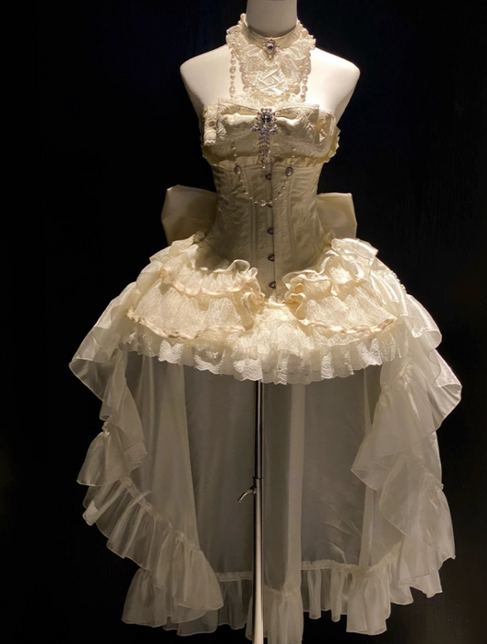 Chic A-Line Halter Neck Jacquard Birthday Dresses Pearls Bow Beading Rhinestones Lace Homecoming Dress AP3608