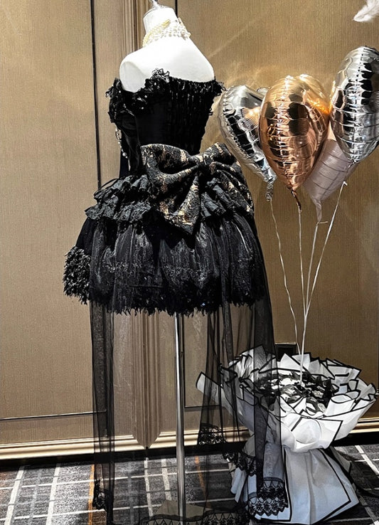 Classical Off Shoulder A-Line Tiered Birthday Gowns Feather Rhinestones Lace Sequins Homecoming Dress AP3614