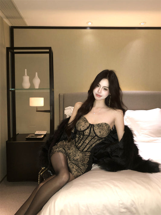 Graceful Bodycon Parties Outfit Sweetheart Neck Mini Dress Alluring Strapless Cinched-Waist Short Dress AP3755