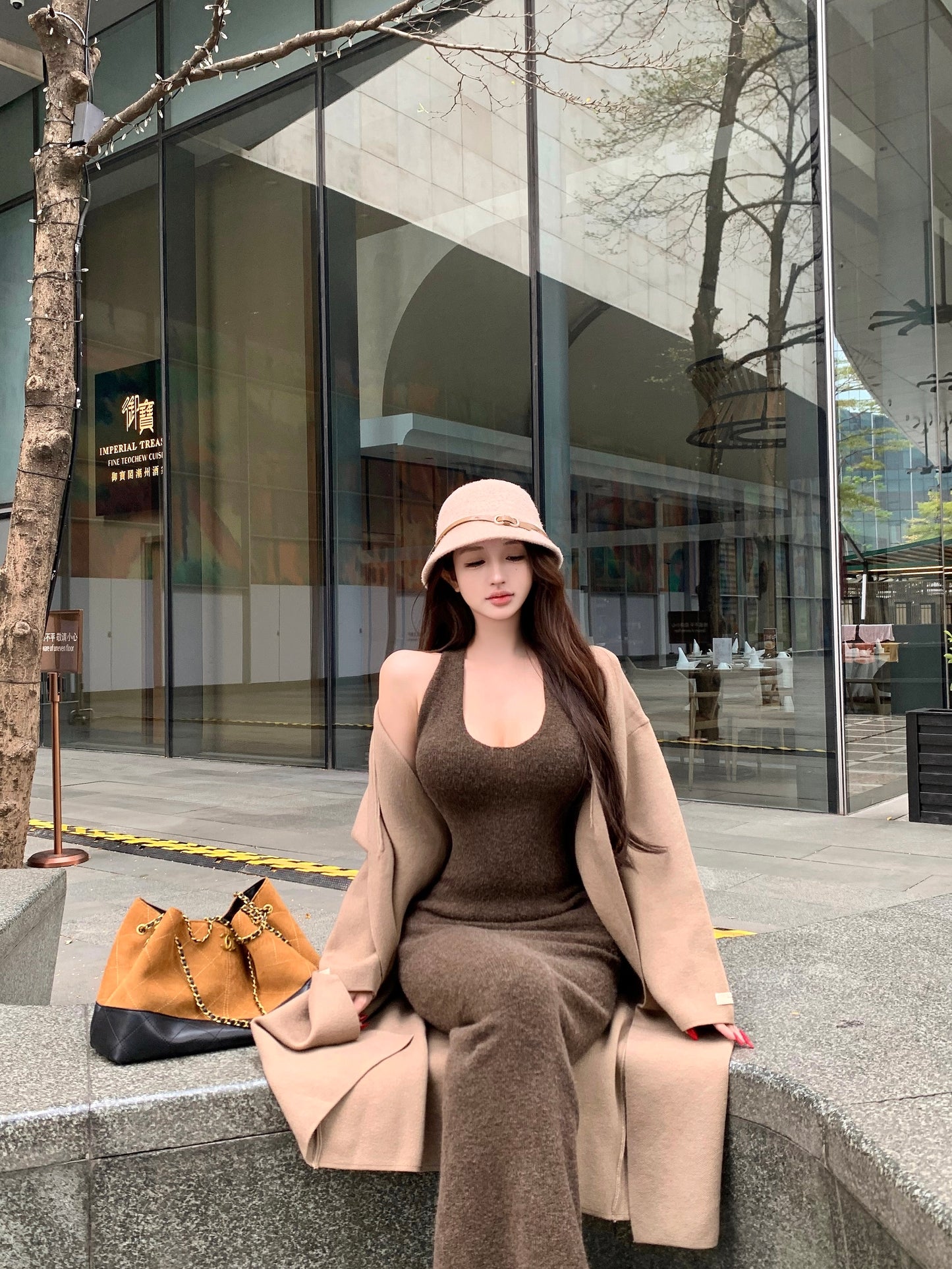 Alluring Sheath Knitted Maxi Dress Casual Hottie Fitted Halter Long Dress AP3765