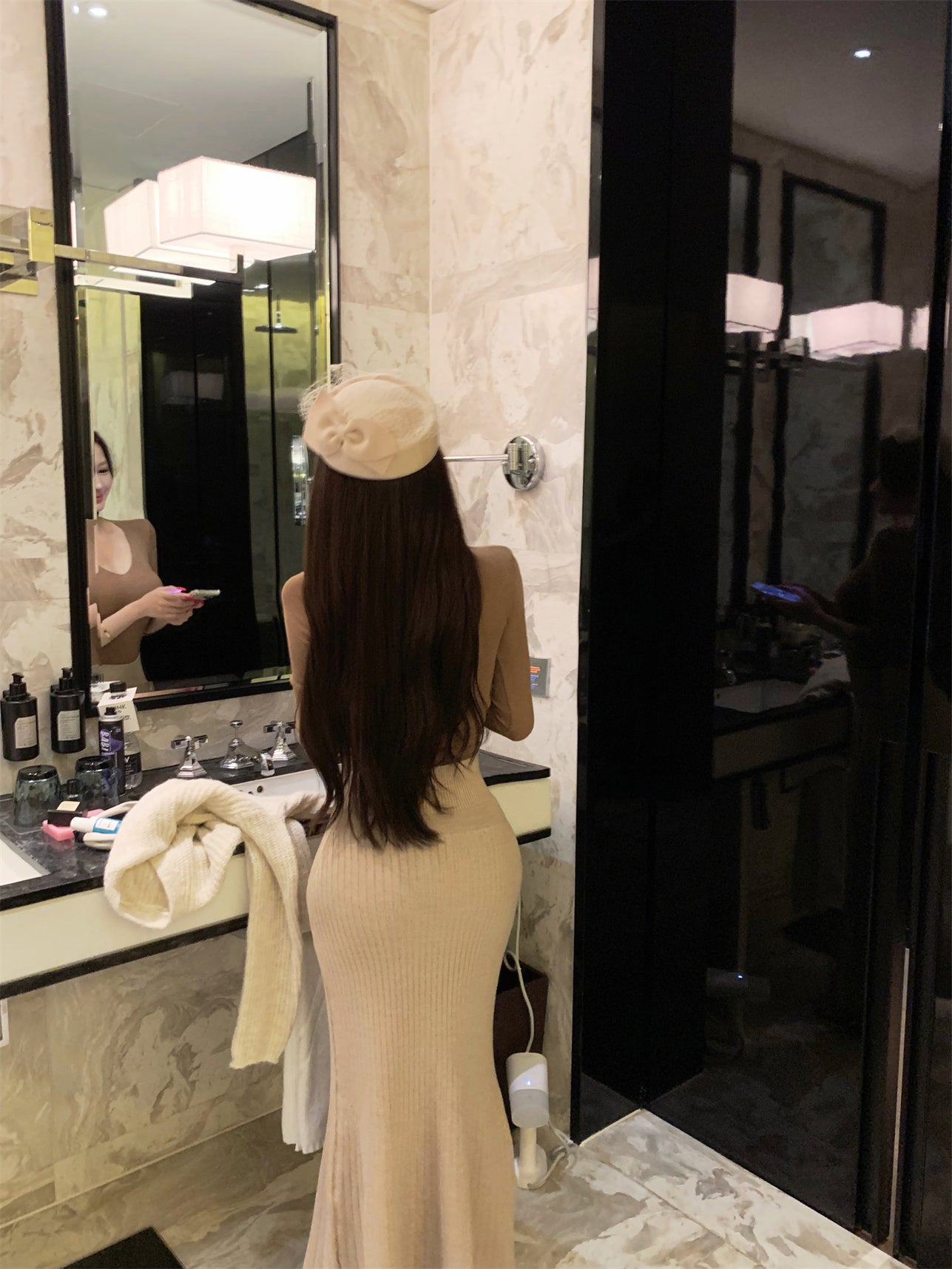 Superb Jewel Neck Long Sleeve 2-Piece Set Maxi Dress Elegant Mermaid Evening Long Dress AP3808