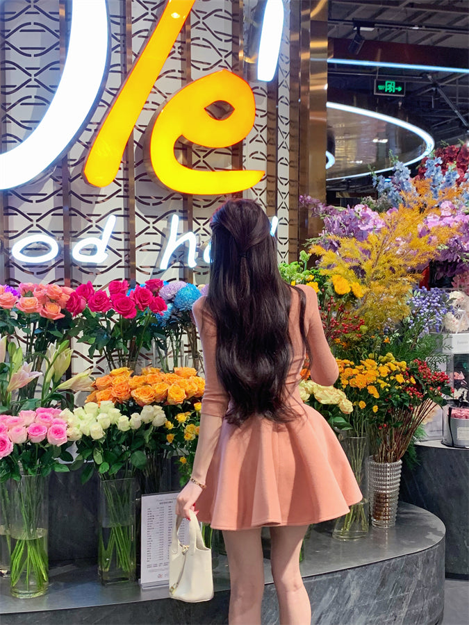 Gorgeous Jewel Neck Long Sleeve Cinched-Waist Mini Skirt Unique 2-Piece Set A-Line Short Dress AP3831