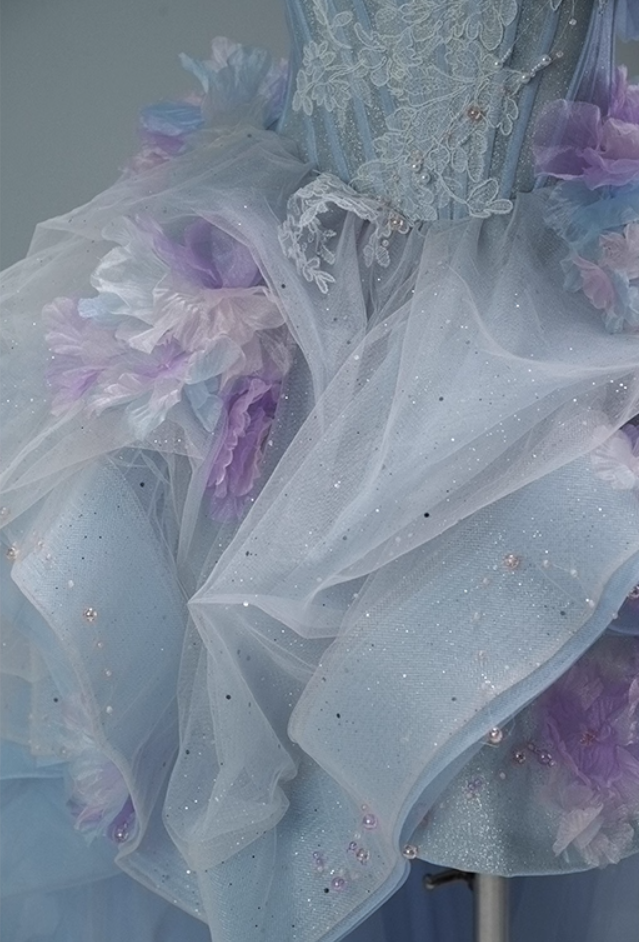 Pretty Off-Shoulder A-Line Birthday Gowns Princess Appliques Sequins Beads Handmade Flowers Homecoming Dress AP3857