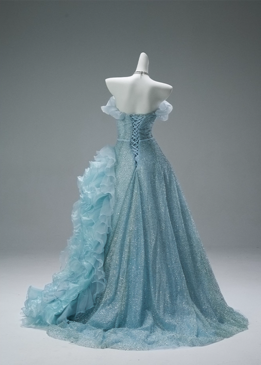 Maximalism A-Line Off-Shoulder Evening Gowns Ruffles Tulle Appliques Sequins Beads 3D Floral Prom Dress AP3858