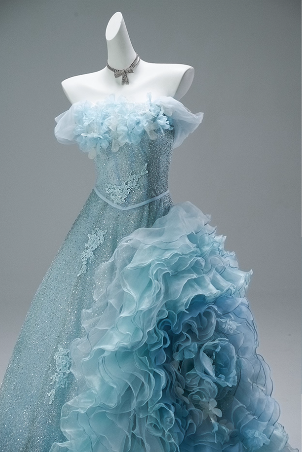 Maximalism A-Line Off-Shoulder Evening Gowns Ruffles Tulle Appliques Sequins Beads 3D Floral Prom Dress AP3858