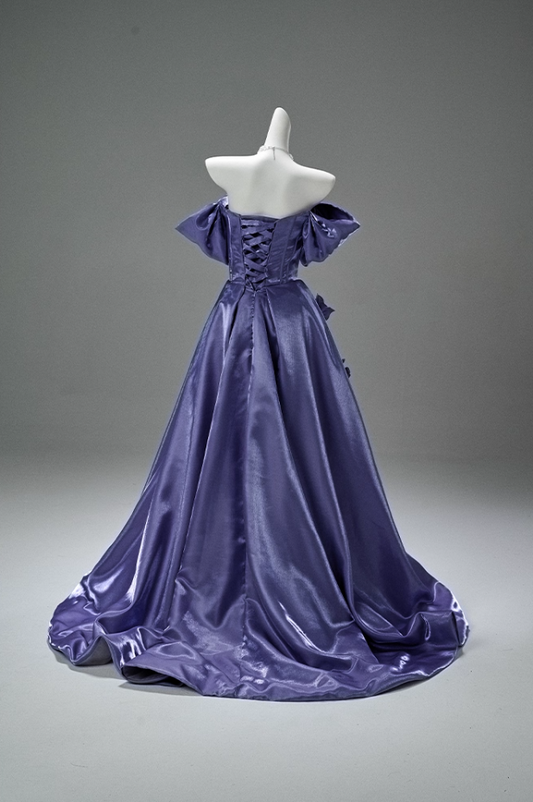 Hottie A-Line Off-Shoulder Evening Gowns Charming Handmade Flowers Beads Prom Dress AP3863