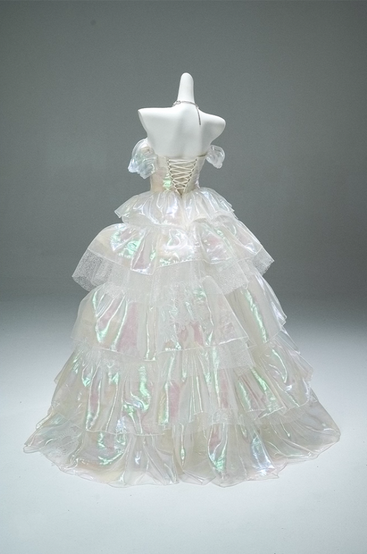 Appealing A-Line Off-Shoulder Tiered Evening Gowns Lustrous Appliques Prom Dress AP3875