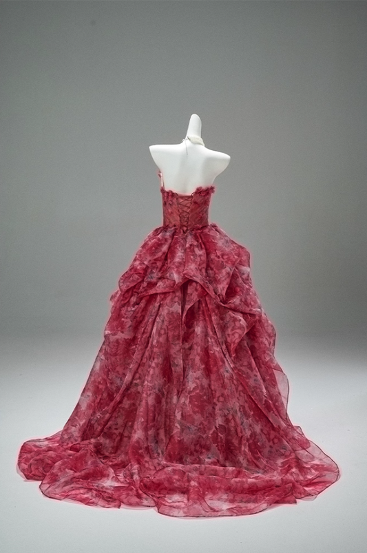 Splendid A-Line Strapless Pleated Sweet 16th Gowns Cute Appliques Beads Ruffles Tulle Floral Prom Dress AP3877