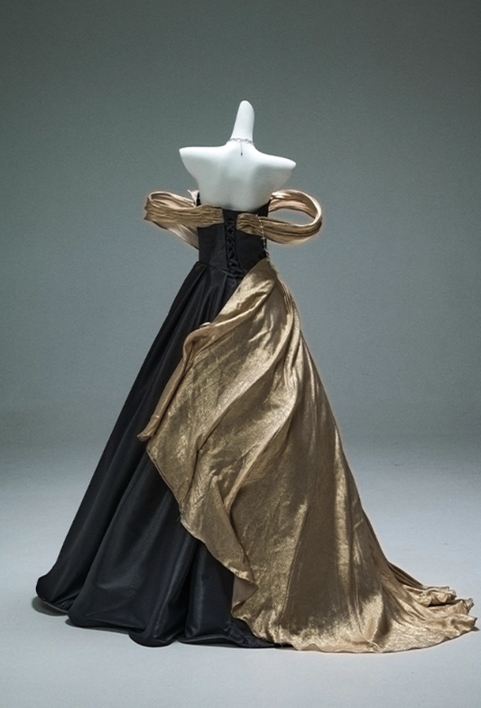 Elegant Off-Shoulder A-Line Evening Gowns Minimalism Beading Color-Block Prom Dress AP3886