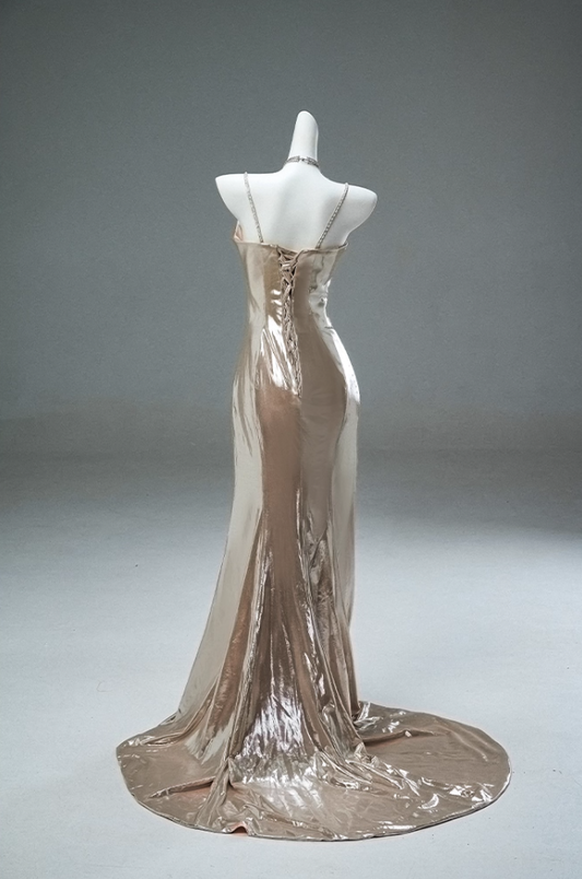 Sweet Sheath Spaghetti Strap Evening Dress Sheen Beading Bows Pleated Prom Dress AP3890