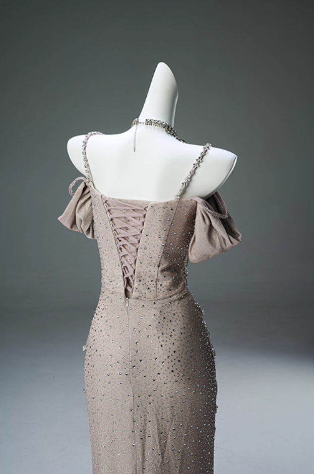 French Style Off-Shoulder Sheath Evening Gowns Sparkly Beading Rhinestones Ombre Prom Dress AP3904