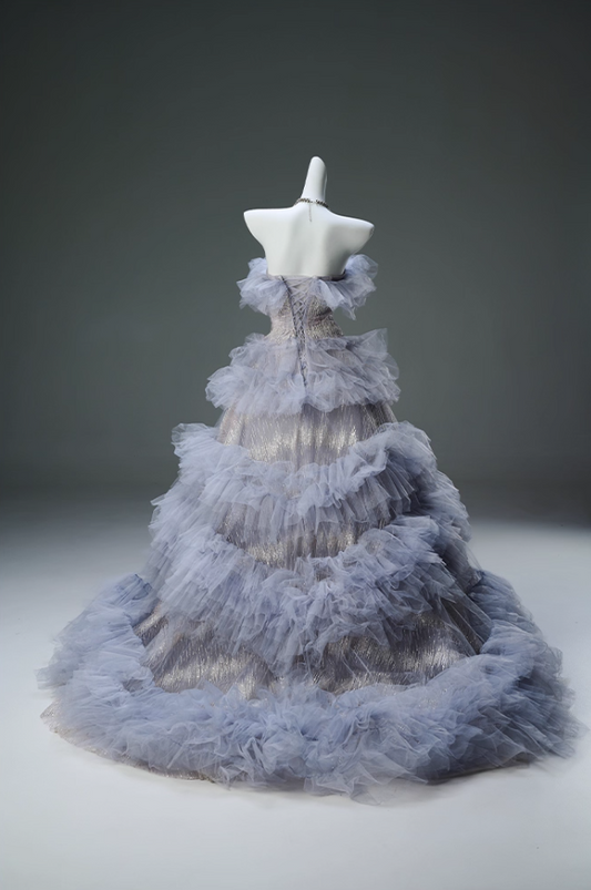 Dopamine Style A-Line Strapless Sweet 16th Dresses Dreamy Sequins Tiered Tulle Prom Dress AP3906