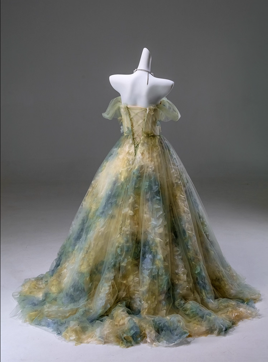 Adorable Off-Shoulder A-Line Sweet 16th Gowns Glamours Tulle 3D Appliques Beads Prom Dress AP3907