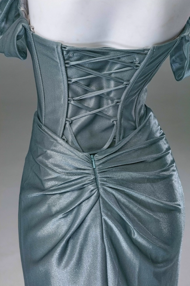 Minimalist Sheath Off-Shoulder Evening Gowns Classical Ruched High-Slit Prom Dress AP3910