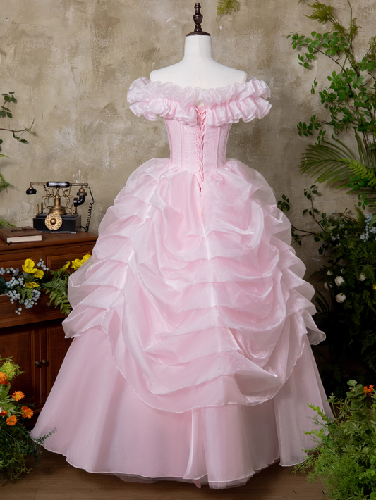 Gen Z Style Off-Shoulder A-Line Sweet 16th Dresses Adorable Lace Ruffles Tulle Prom Dress AP3928