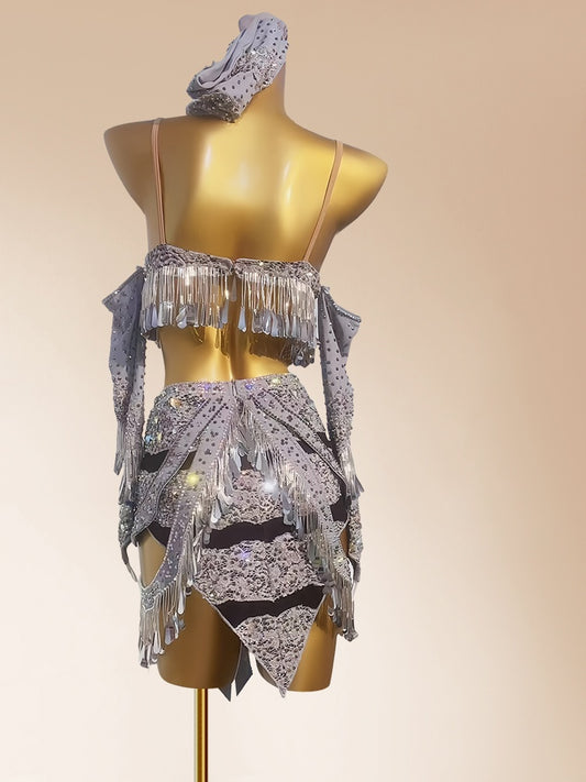 Gorgeous Spaghetti Strap Sheath 2-Piece Set Birthday Gowns Shining Tassel Handmade Flowers Sequins Homecoming Dress AP3966