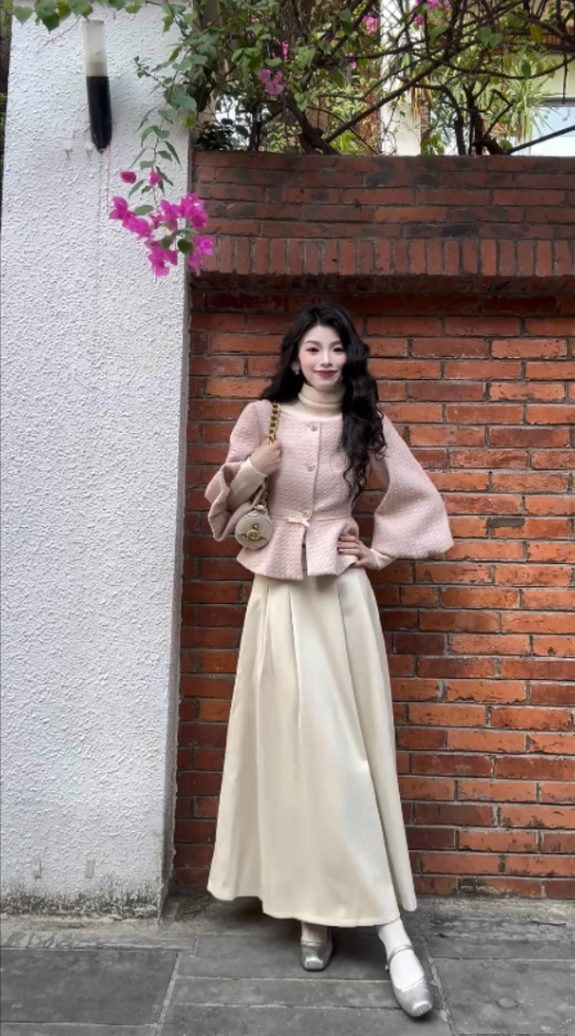 Fitted 2-Piece Set A-Line Travel Outfit Maxi Dresses Charming Puffy Long Sleeve Long Dress AP3985
