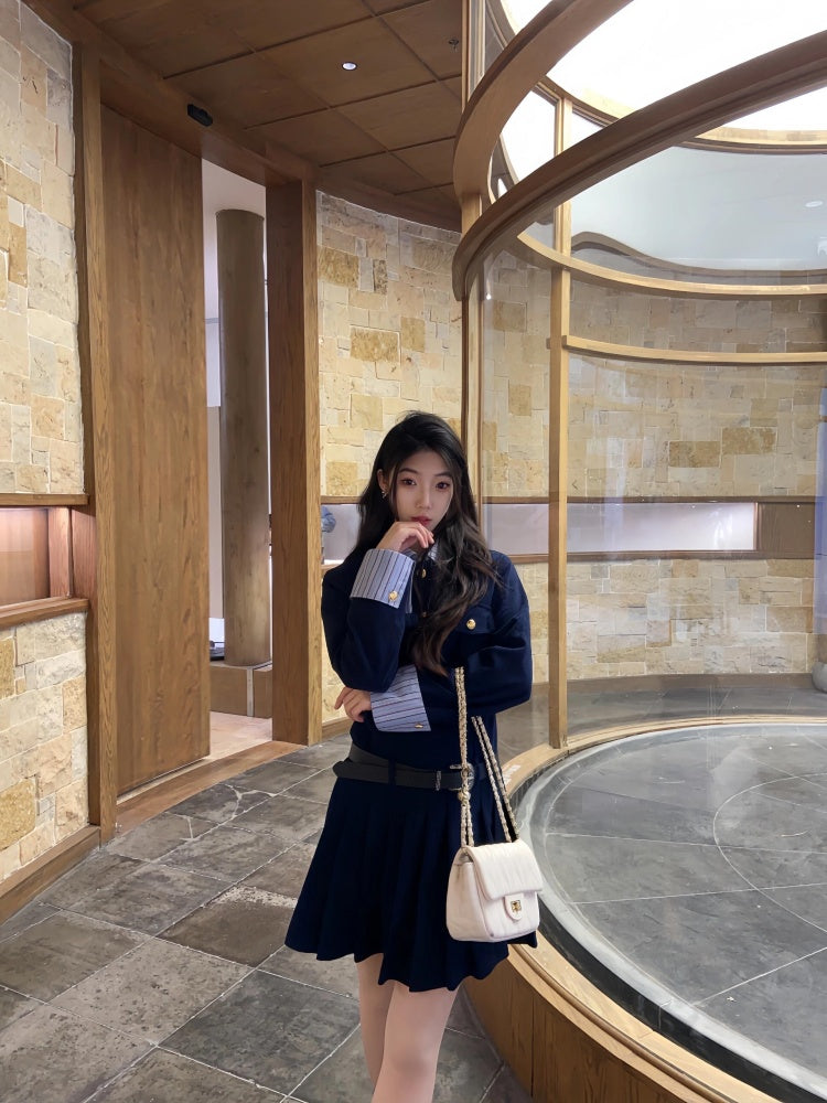 Fascinating Long Sleeve Jewel Neck Mini Skirt Vogue 2-Piece Set A-Line Short Dress AP4016