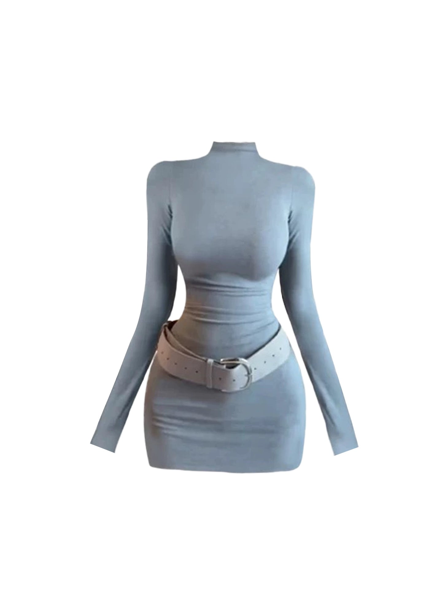 Fashionable Long Sleeve High Collar Mini Skirt Simple Elastic Sheath Short Dress AP4108