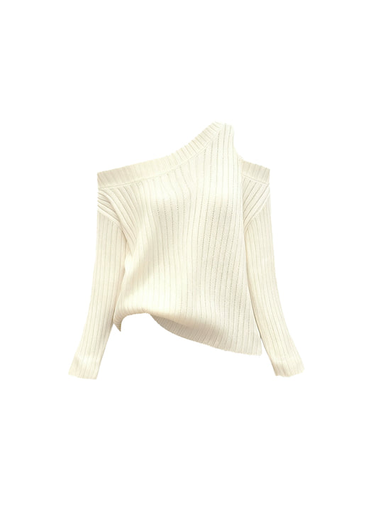 Unique Asymmetric Neck 2-Piece Set Mini Skirt Vogue Knitted Long Sleeve Blouse Bodycon Short Dress AP4177