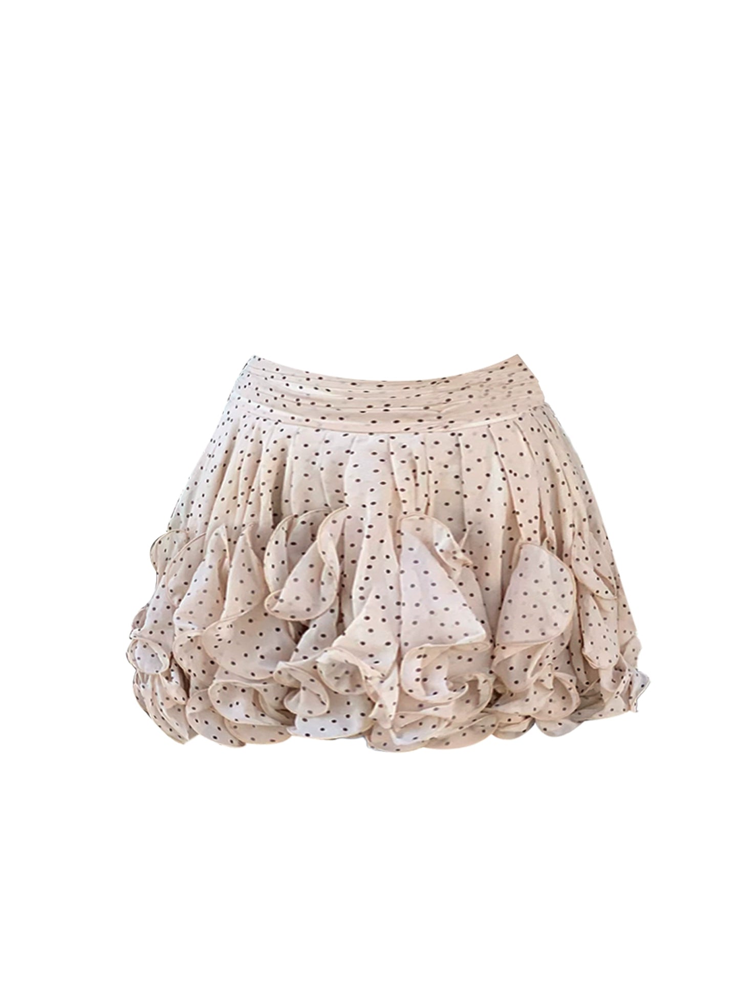 Pretty V Neck Blouse 2-Piece Set Polka Dots Mini Skirt Adorable Long Sleeve Lace Trim A-Line Short Dress AP4198