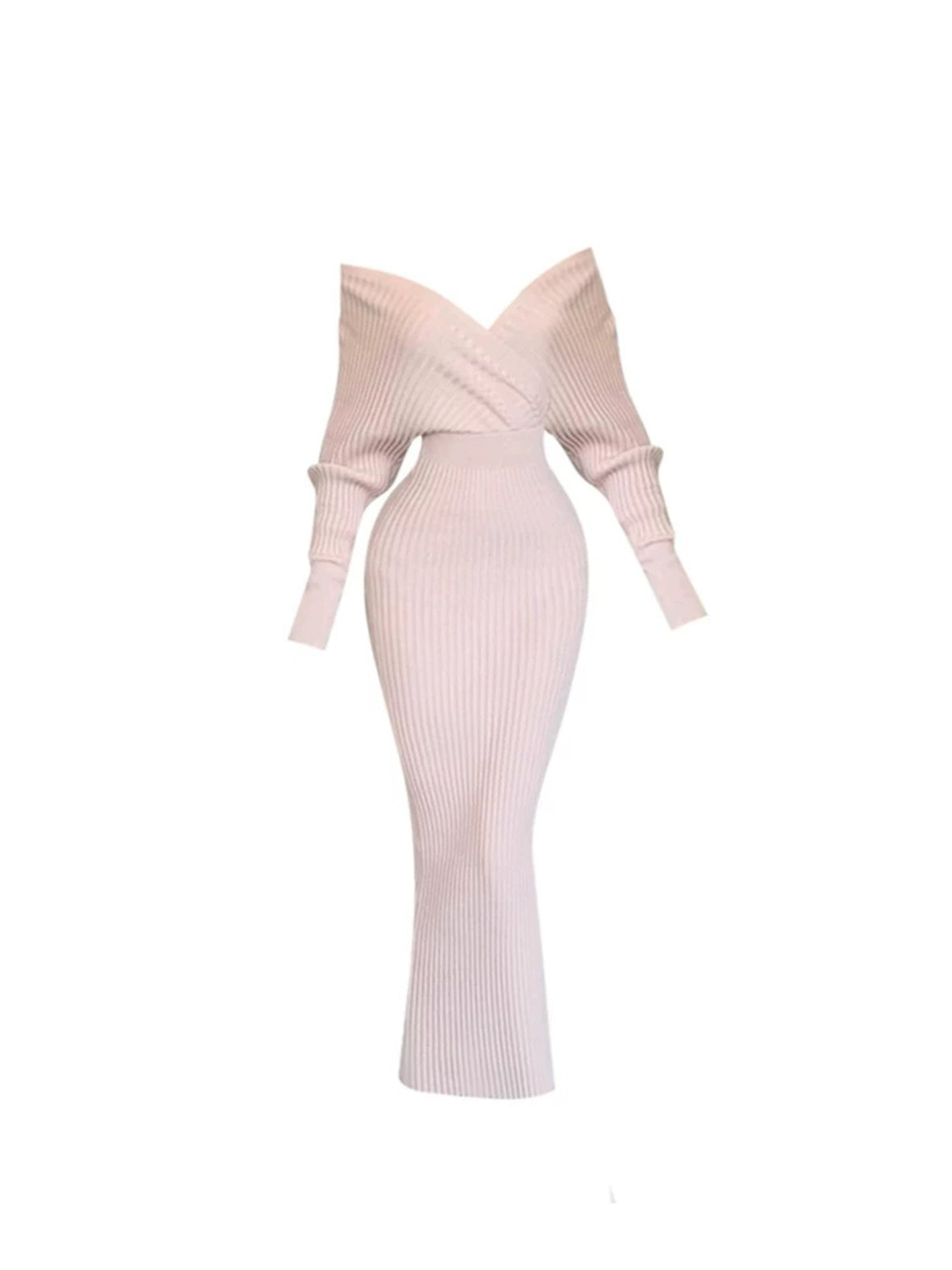 Wonderful Sheath Knitted Maxi Dress Graceful Long Sleeve Off-Shoulder Long Dress AP4216