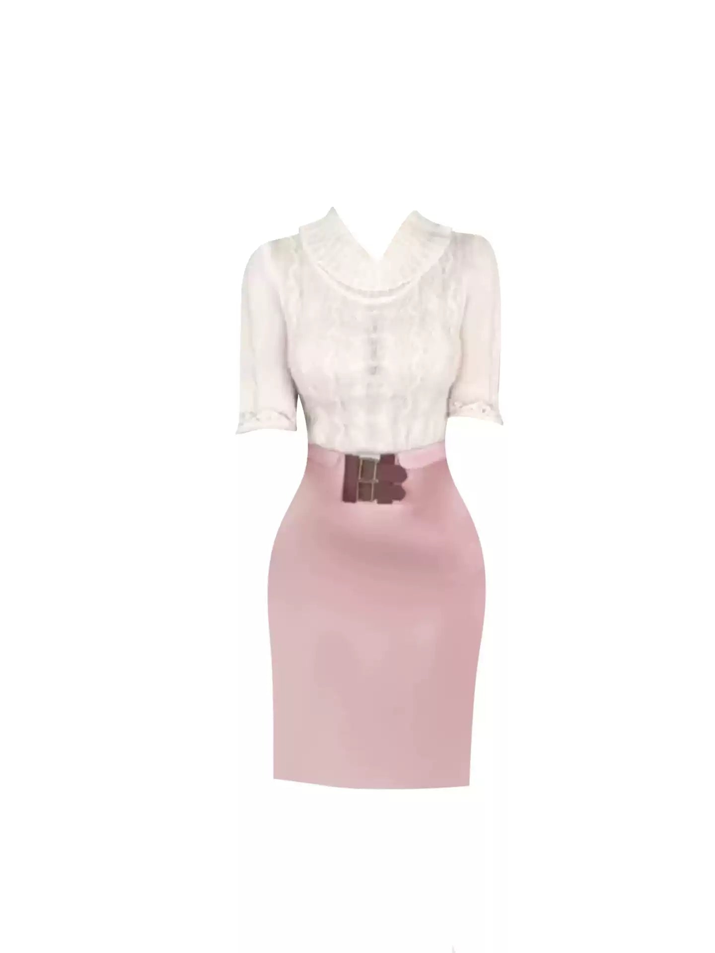 Splendid Sheath Jewel Neck Knitted Lace Midi Dress Sweet 2-Piece Set Short Sleeve Short Dress AP4220