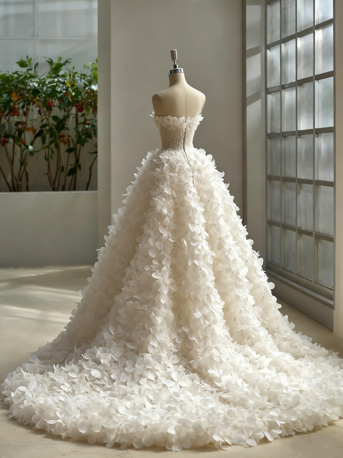 Luxury A-Line Strapless Bridal Gowns 3D Floral Sequins Beads Wedding Dress AP4227