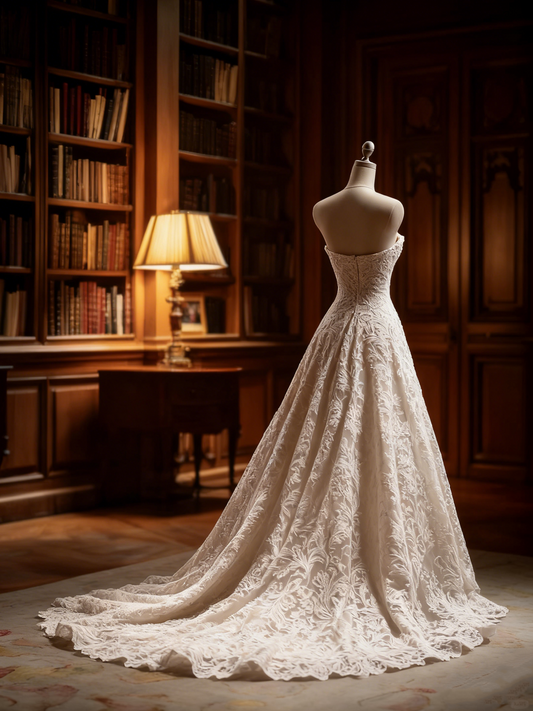 Sweet A-Line Strapless Bridal Gowns Textured Appliques Wedding Dress AP4232