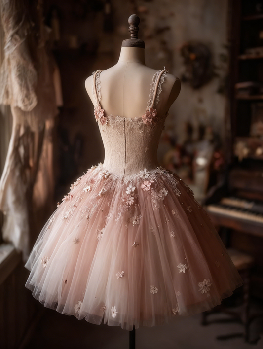 Artistic Spaghetti Strap A-Line Birthday Gowns Beading Appliques Tulle Homecoming Dress AP4235