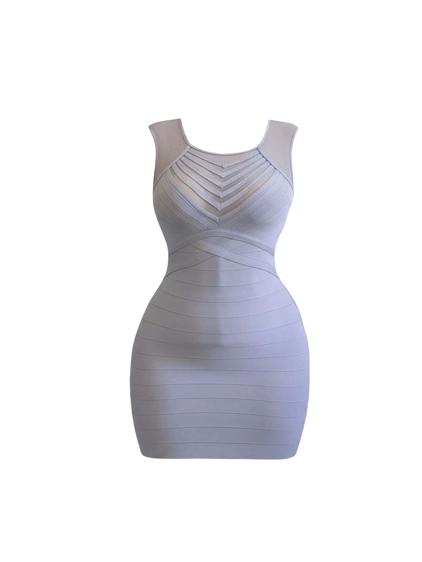 Dreamy Sheath Sheer Tulle Mini Skirt Elegant Square Neck Cinched-Waist Short Dress AP4236