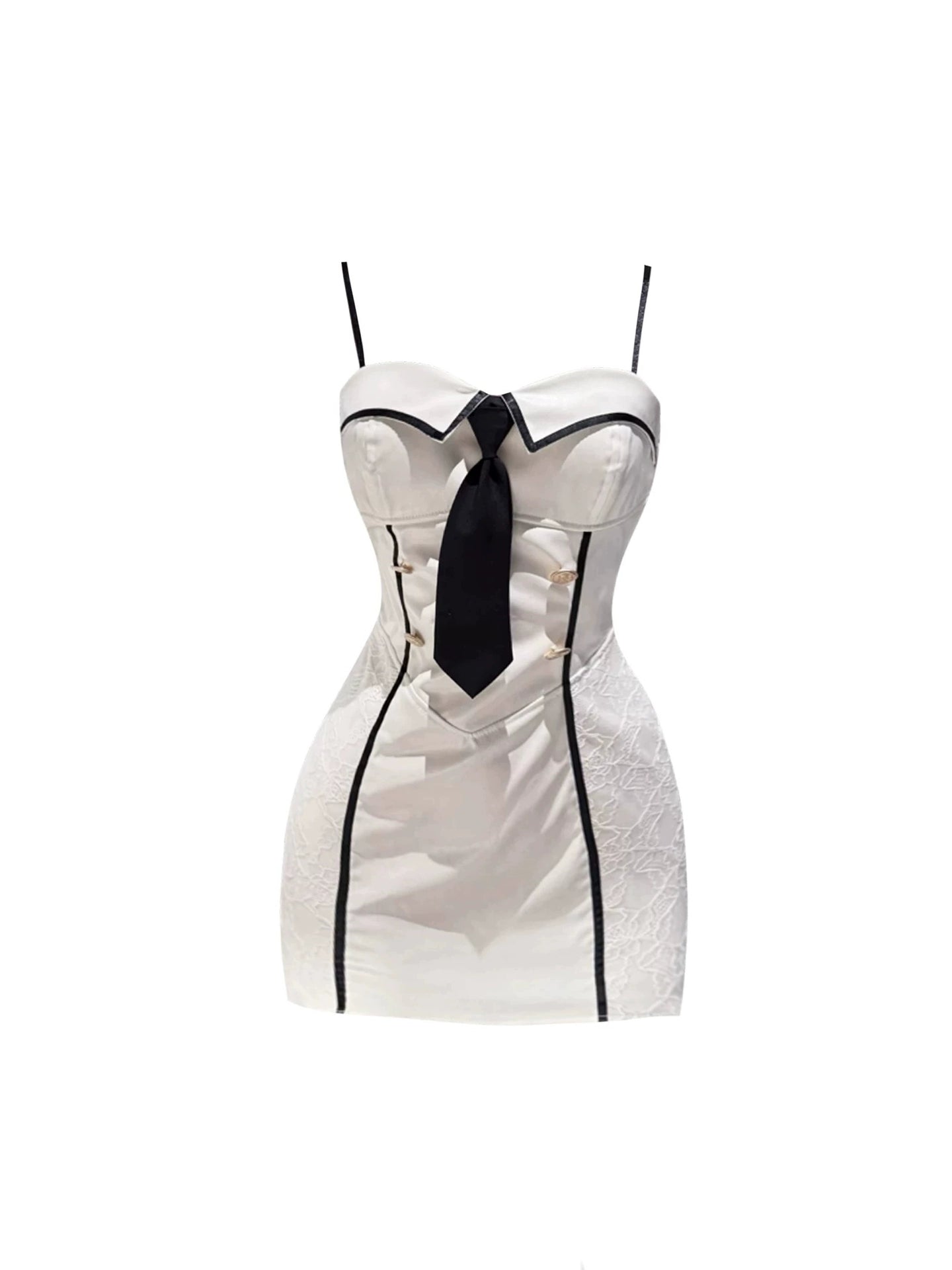 Fancy Tie Spaghetti Strap Cinched-Waist Mini Skirt Retro Bodycon Textured Short Dress AP4268