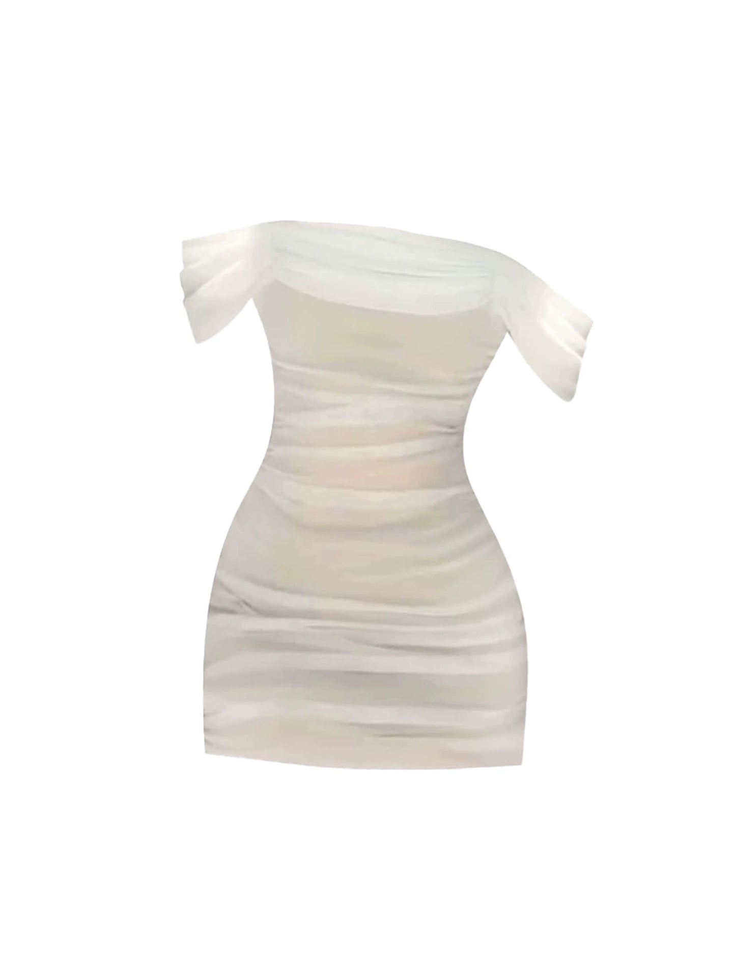 Fairy Sheath Tulle Overlay Mini Skirt Graceful White Off-Shoulder Pleated Short Dress AP4275