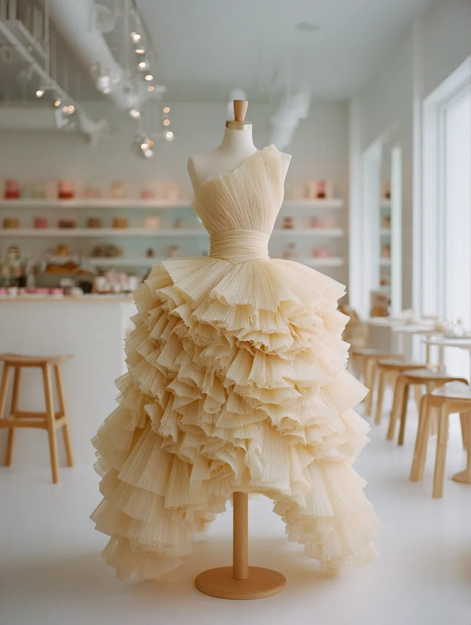 Fantastic A-Line Strapless Sweet 16th Gowns Tiered Pleated Tulle Prom Dress AP4298