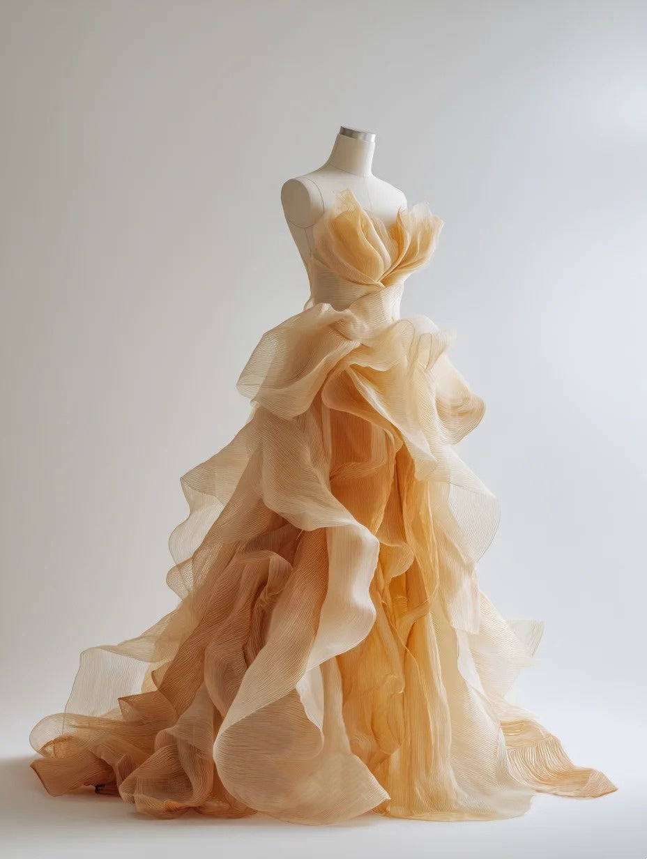 Cute A-Line Strapless Sweet 16th Gowns Ombre Ruffles Tulle Prom Dress AP4300