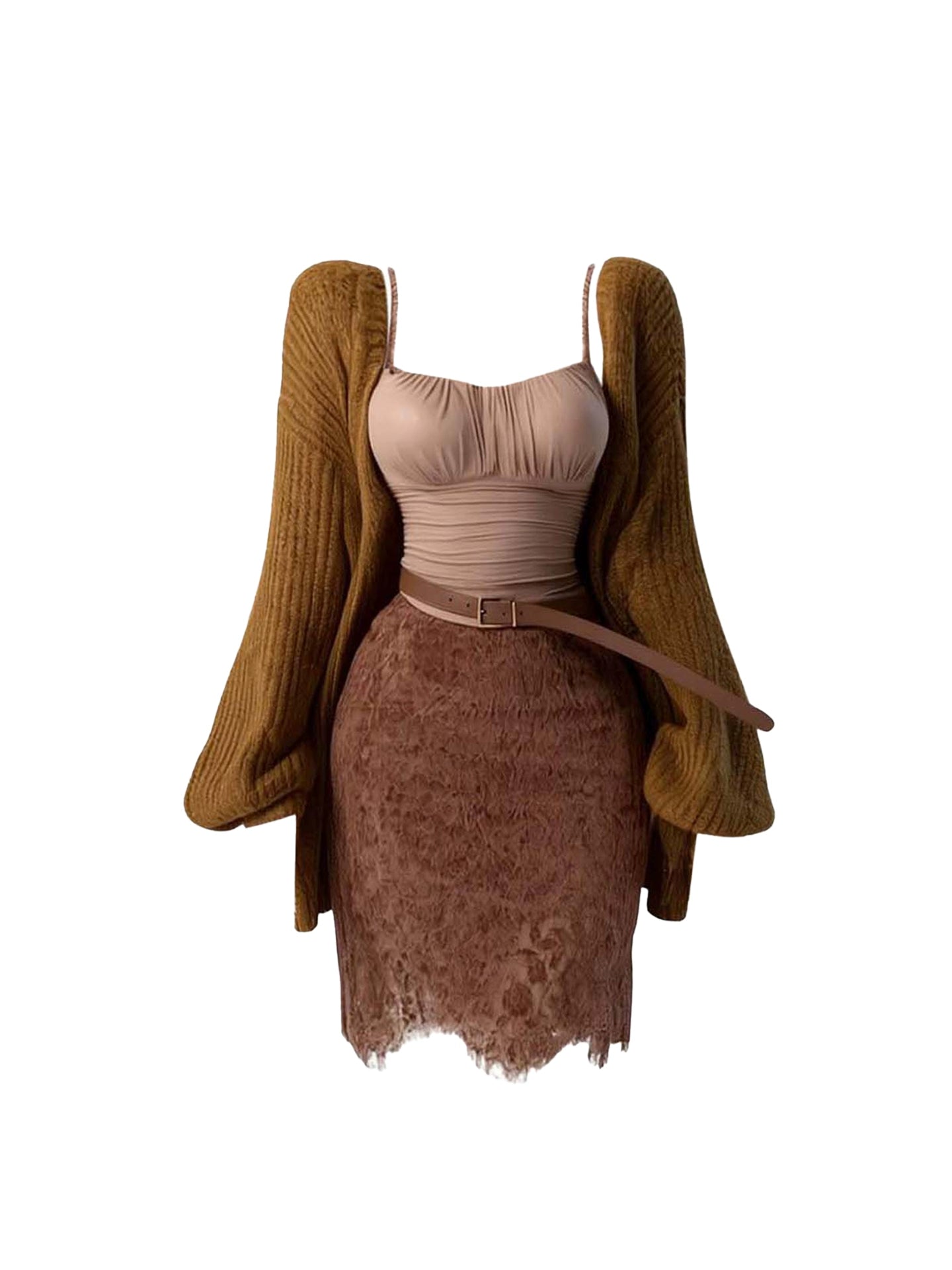 French Style Square Neck 3-Piece Set Splicing Lace Mini Skirt Vogue Long Sleeve Bodycon Short Dress AP4318