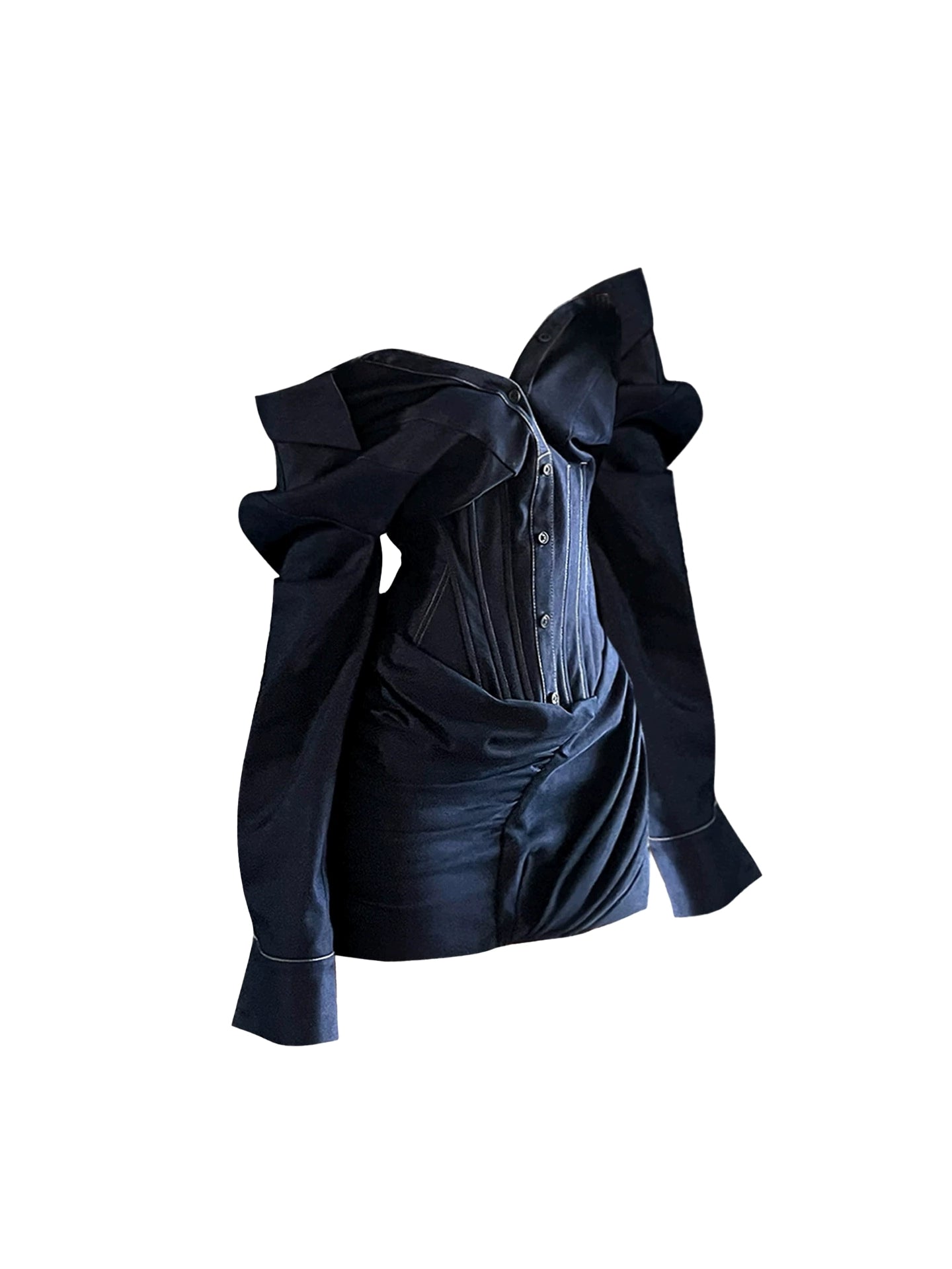 Charming Off-Shoulder Dark Blue Mini Skirt Avant-Garde Long Sleeve Bodycon Short Dress AP4321