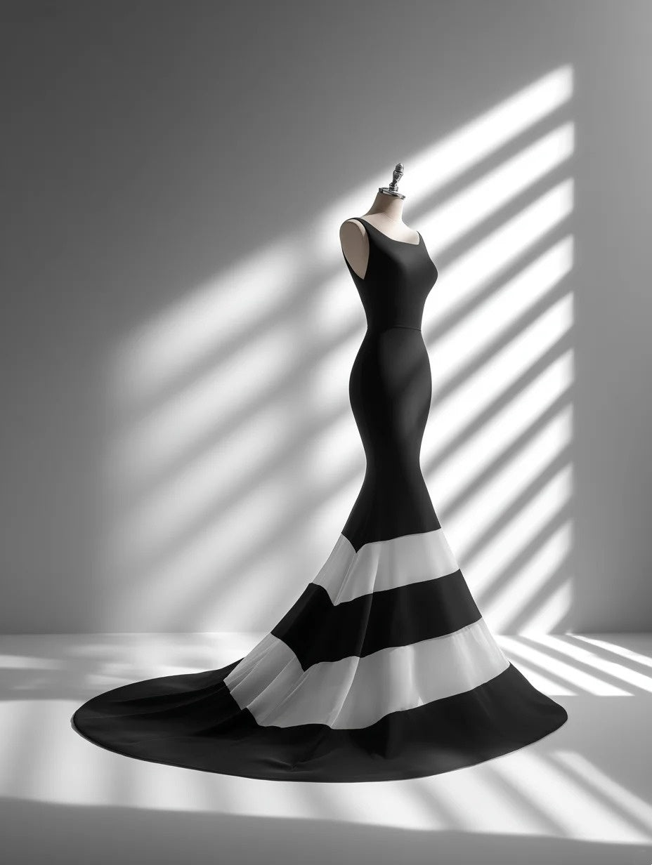Stylish Square Neck Mermaid Evening Gowns Stripe Color-Blocked Prom Dress AP4325