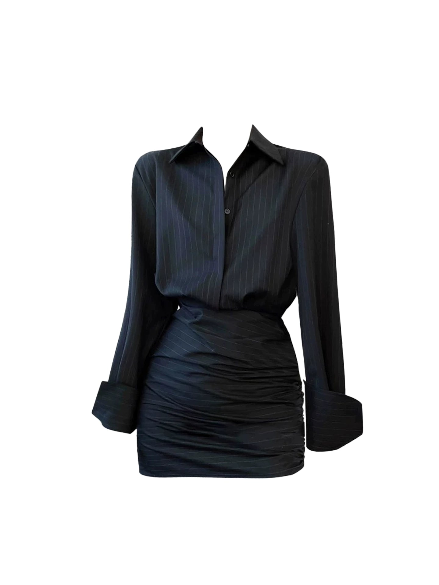 Everyday Wear Lapel Neck Mini Skirt Office Outfit Bodycon Long Sleeve Stripe Short Dress AP4346