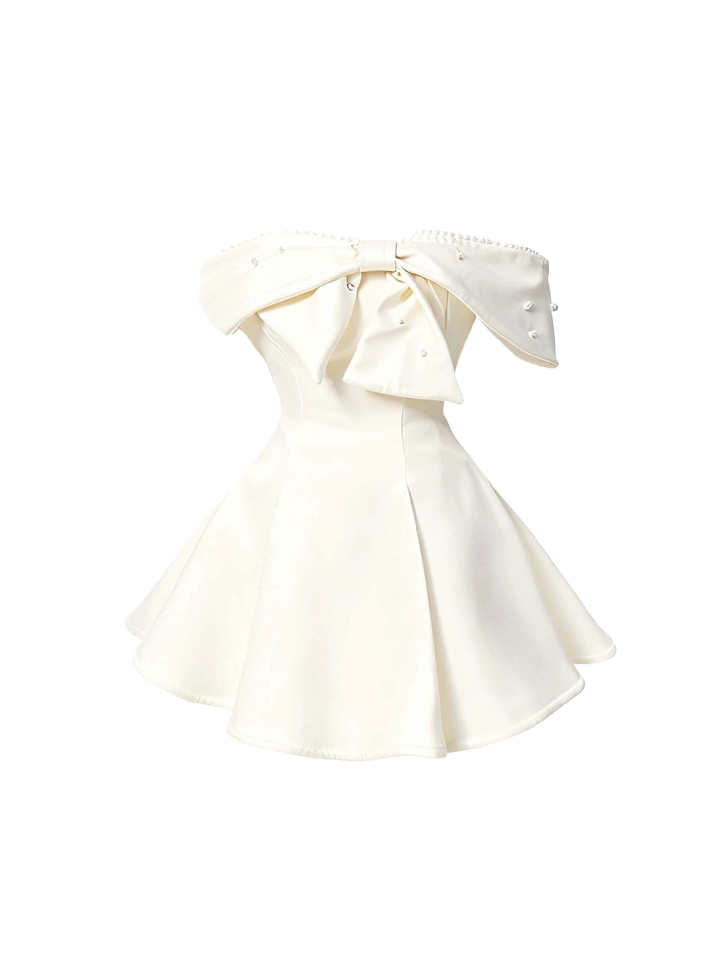 Graceful A-Line Date Nights Bow Design Mini Skirt Vogue Off-Shoulder Beaded White Short Dress AP4367