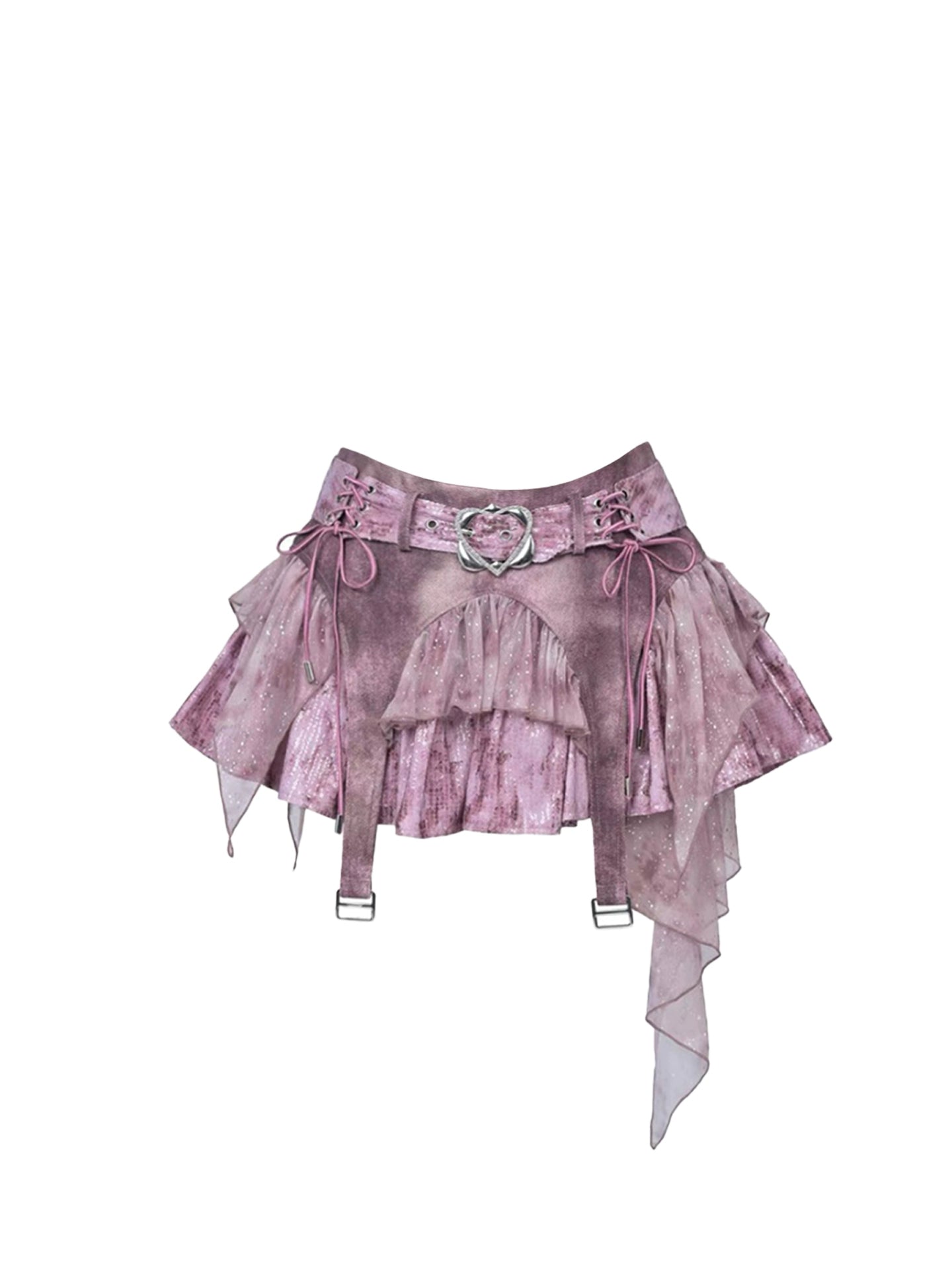 Playful Spaghetti Strap 2-Piece Set Hottie Outfit Mini Skirt Glittering Sequins Tiered Short Dress AP4396